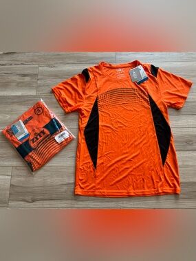 Men's Orange Short-Sleeve Athletic Tee with Black Accents